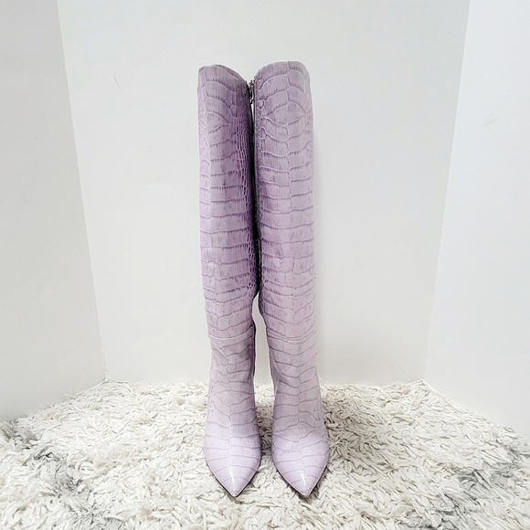 Paris Texas lilac embosed croco Stiletto knee high boots - Picture 5 of 14